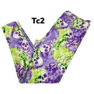 TC2 LuLaRoe Leggings Halloween Skulls Cross Bones Tie Dye Fits 18/24